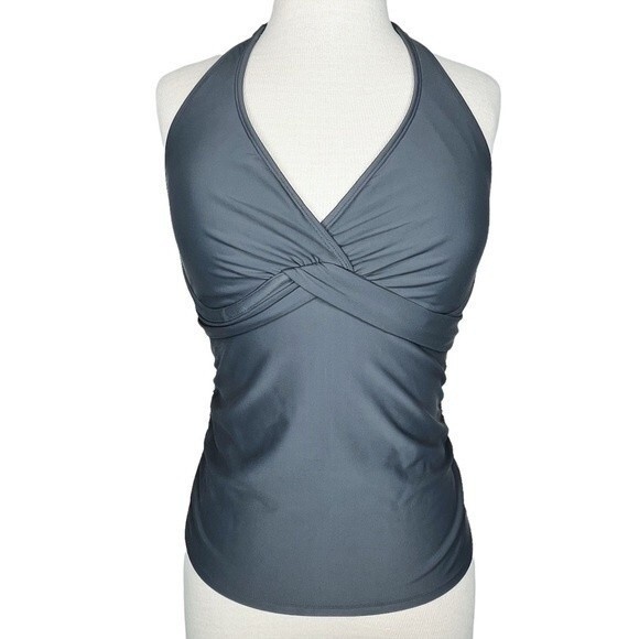 Athleta Tankini Swim Top sz 32 D/DD * Tara Halter Tie Neck Deep V Underwire - Picture 1 of 7